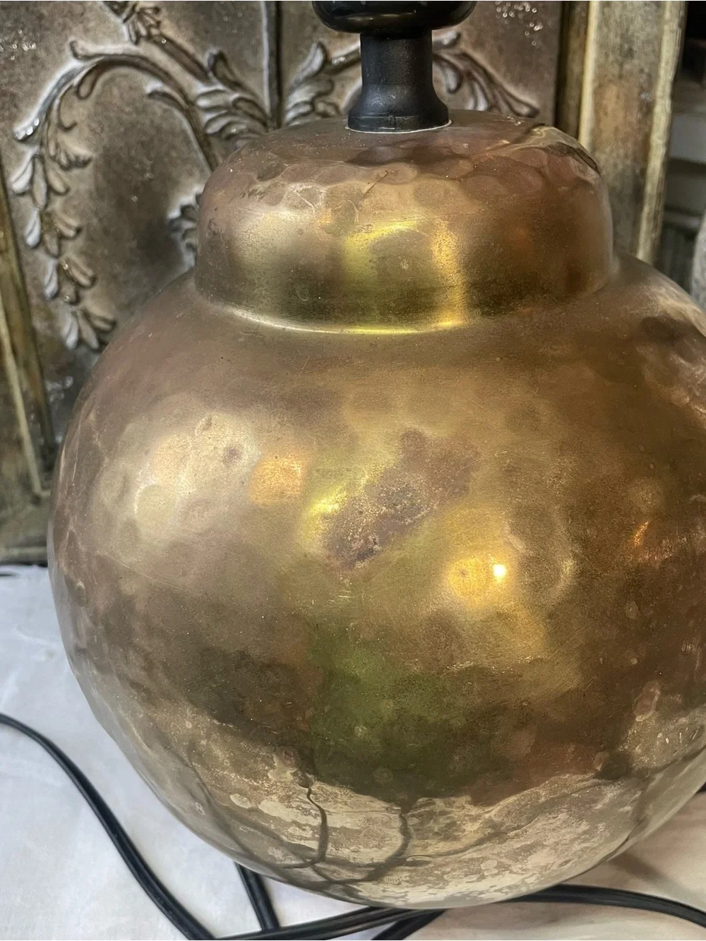 Vintage IKEA Rustic Hammered Brass round table lamp